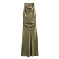 Satin Midi Dress for Women Sleeveless Elegant Evening Dress