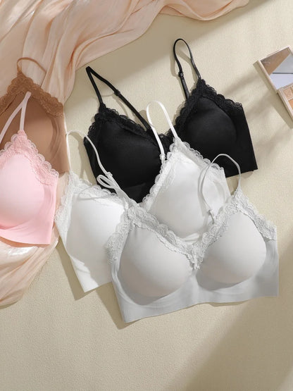 French Lace V Neck Seamless Wireless Bra S-XL