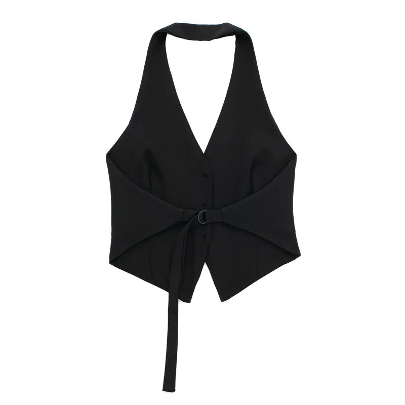 MUJER Off Shoulder Black White Cropped Vest