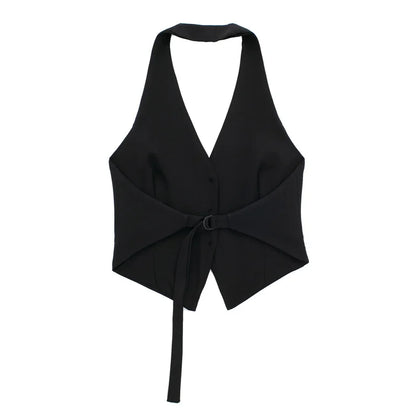 MUJER Off Shoulder Black White Cropped Vest