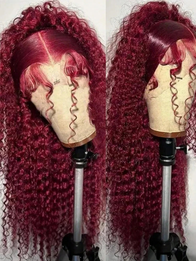 30 Inch Burgundy Lace Front Wig Human Hair Deep Wave