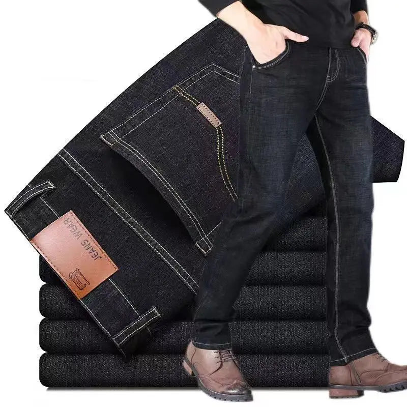 Men's Casual Straight Stretch Denim Jeans Blue Black