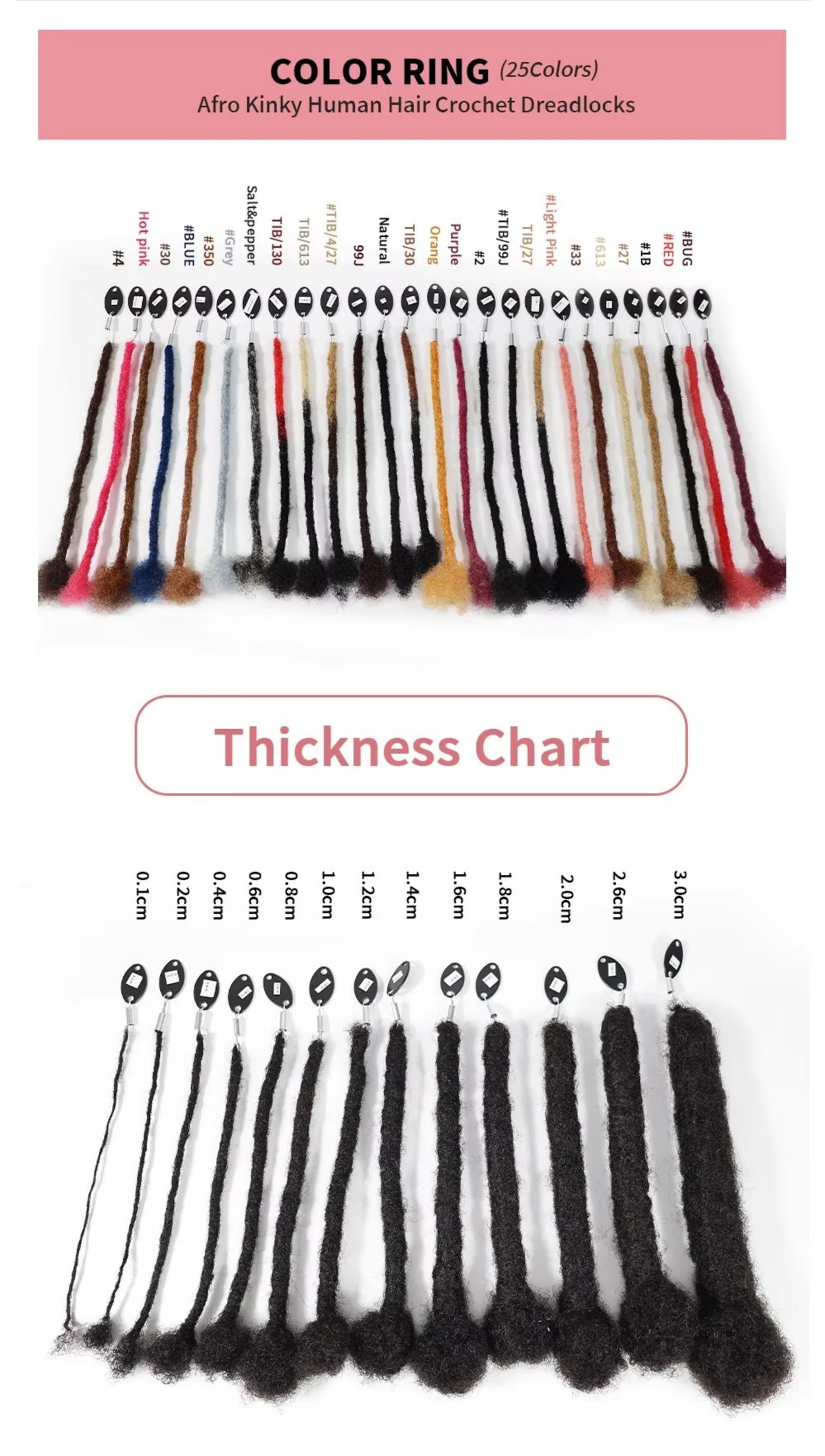Natural Human Hair Dreadlock Extensions 8-12 Inch Curly Ends