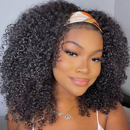 Kinky Curly Human Hair Headband Wig 250% Density