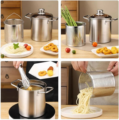 3L Stainless Steel Deep Fryer Pot with Lid and Basket