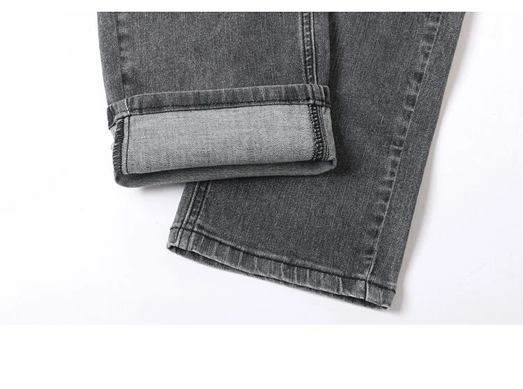 Men's Slim Denim Jeans Casual Elastic Trousers Black Gray