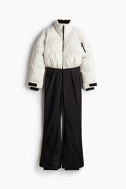 Faux Fur Hooded Women's Ski Jumpsuit with Zippers