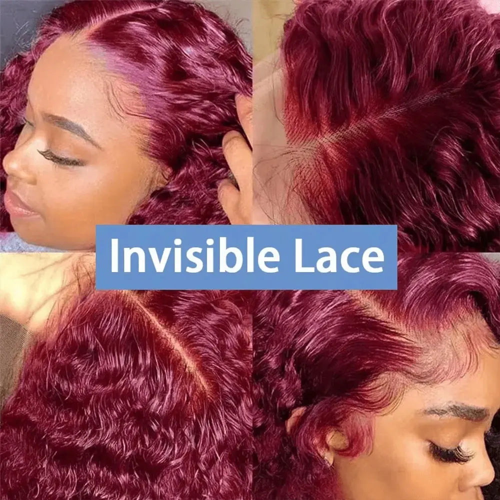 30 Inch Burgundy Lace Front Wig Human Hair Deep Wave