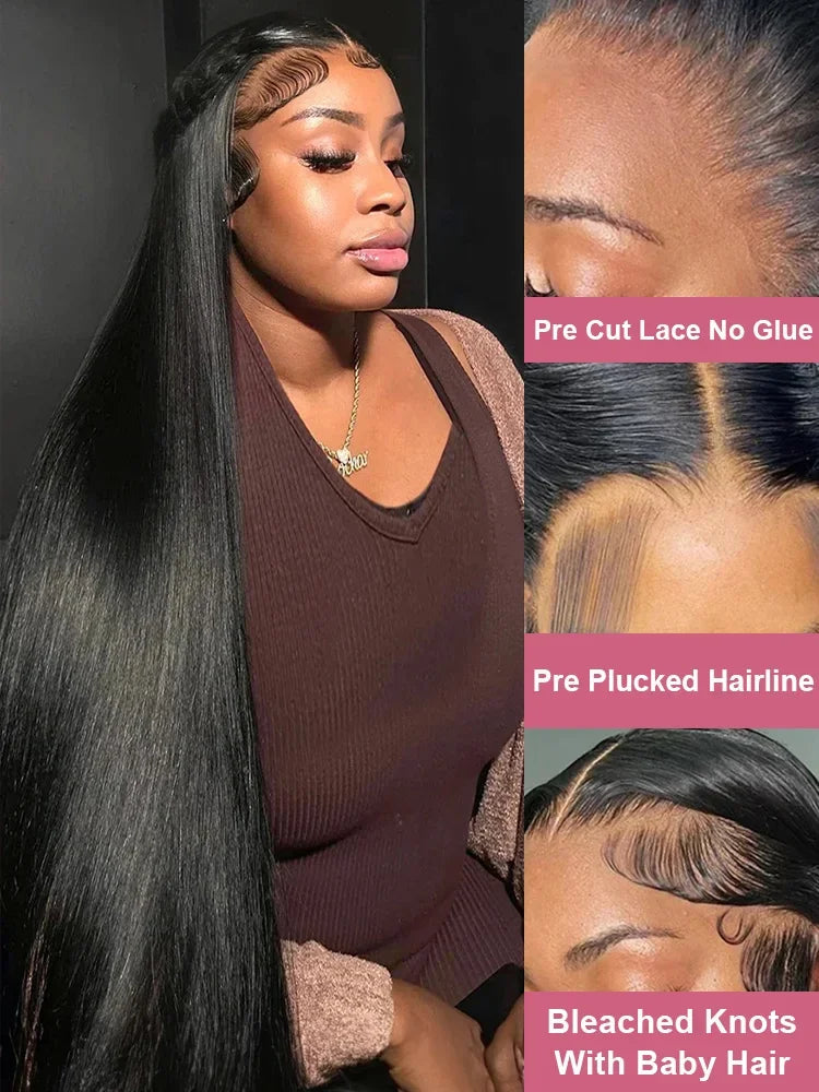 HD Transparent Bone Straight Lace Front Wig 40 46 Inch Brazilian Hair