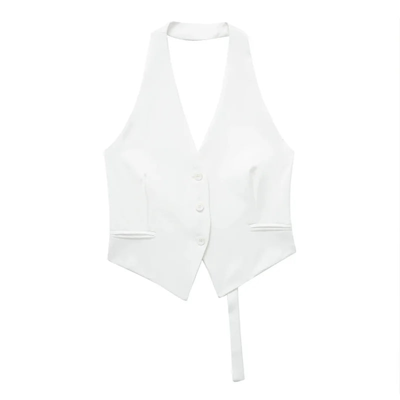 MUJER Off Shoulder Black White Cropped Vest