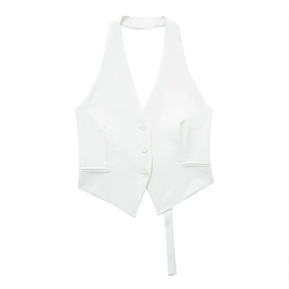 MUJER Off Shoulder Black White Cropped Vest