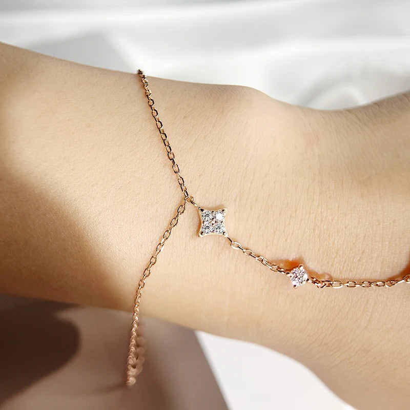 Moissanite Charm Bracelet 14K Plated Silver Adjustable