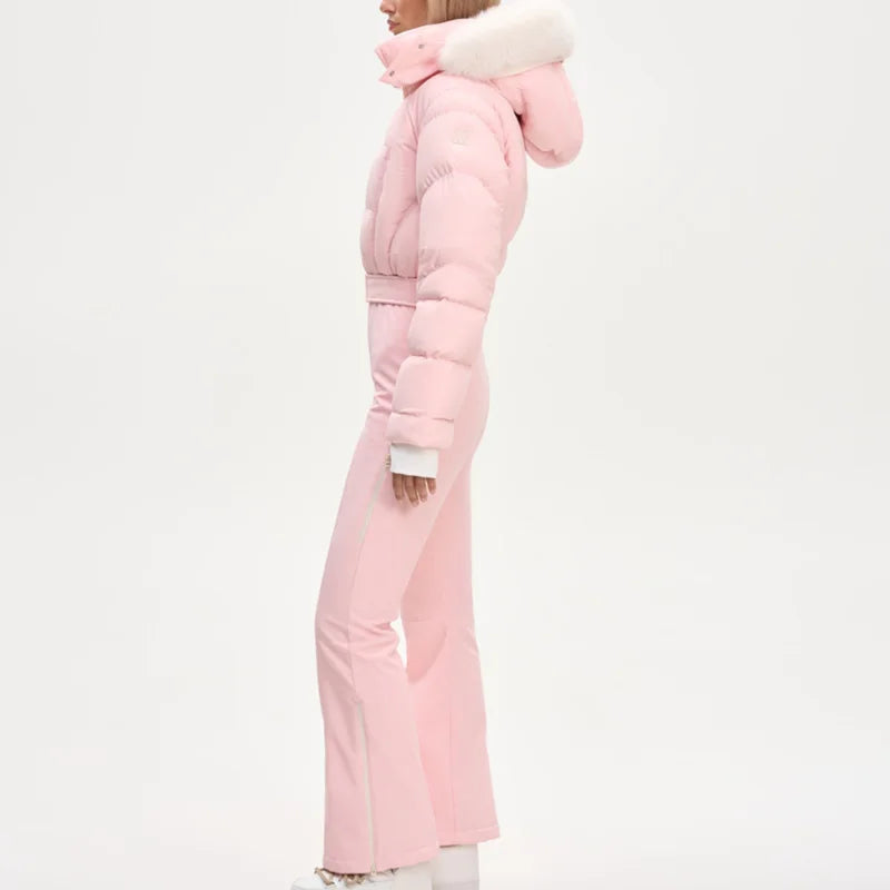 Women's Ski Suit with Fur Hood and Zippers