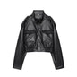 MUJER Faux Leather Cropped Bomber Jacket for Women