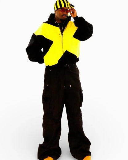 Harajuku Punk Color Block Hoodie Men Zipper Jacket