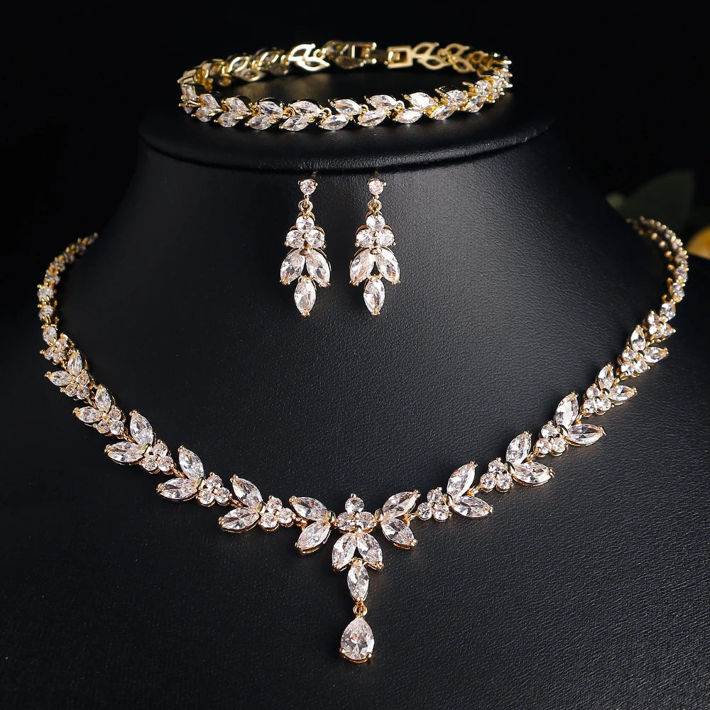 ZAKOL Brilliant Zirconia Leaf Jewelry Set for Women