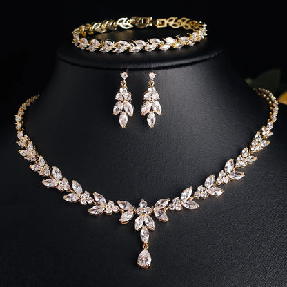 ZAKOL Brilliant Zirconia Leaf Jewelry Set for Women