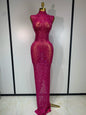 Gold Rhinestone Sleeveless Long Dress for Women