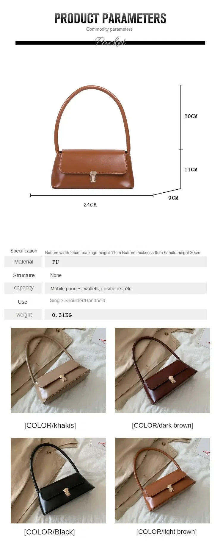 Luxury Women's Crossbody Shoulder Bag in Solid Color