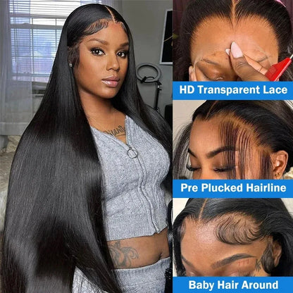 Bone Straight 30 Inch HD Lace Frontal Human Hair Wig