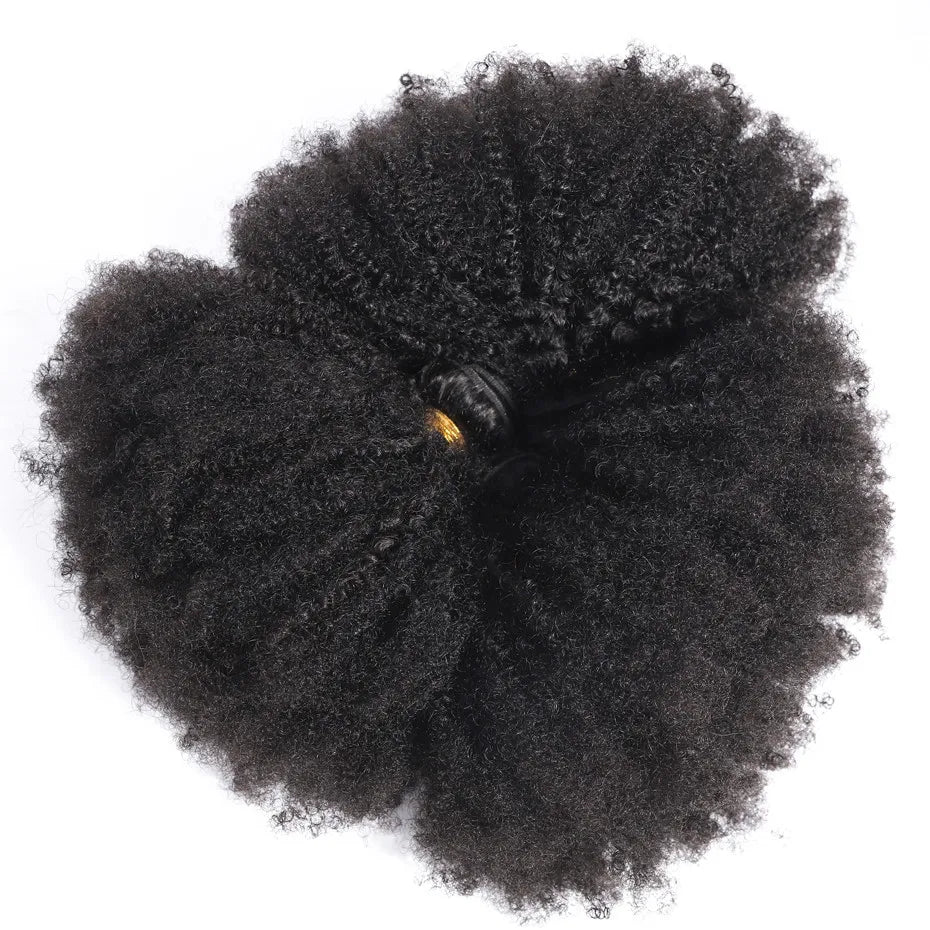 ELISHEVA Indian Human Hair Weave Bundles Kinky Curly Jet Black