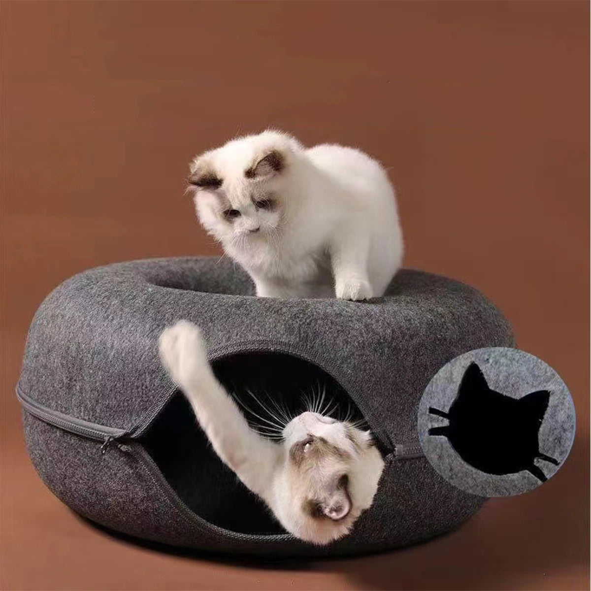 Round Cat Tunnel Nest Felt Bed House Scratcher Toy
