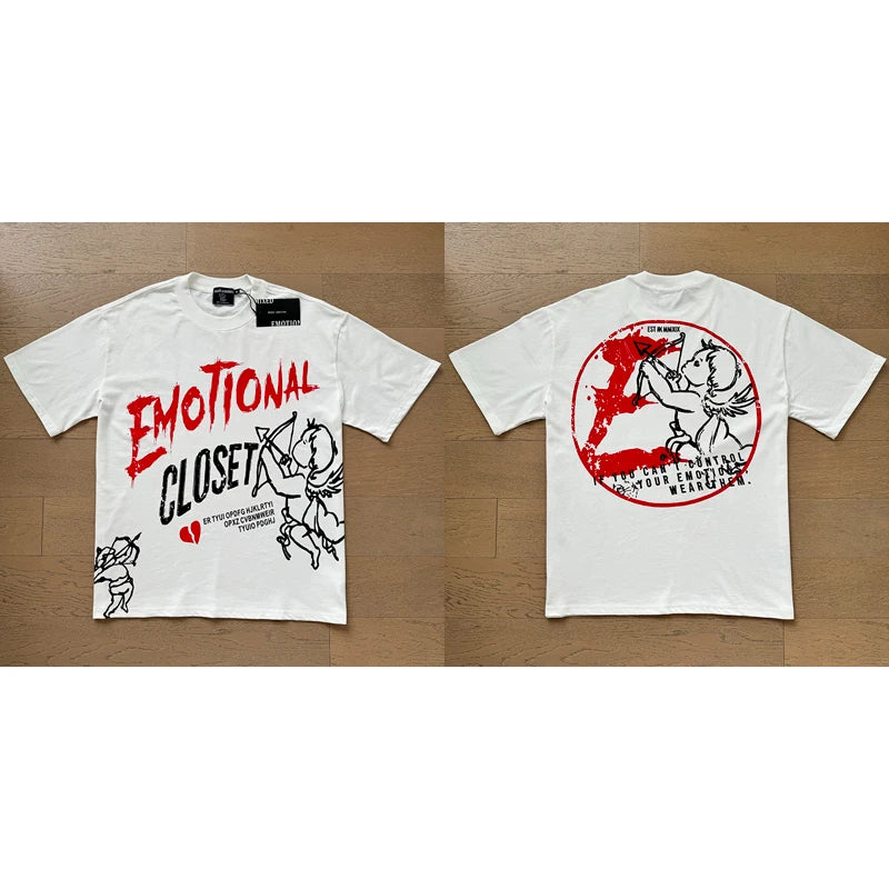 Mixed Emotion Cotton T-Shirt for Couples with Angel Print