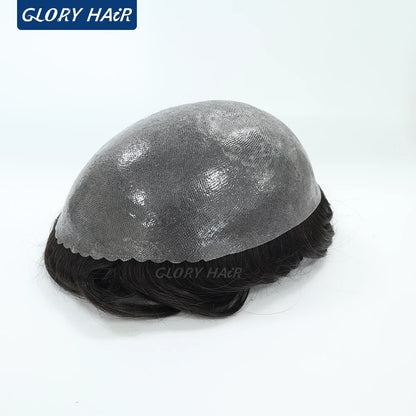 Double Knotted Toupee 130% Density Indian Hair 5 Inch