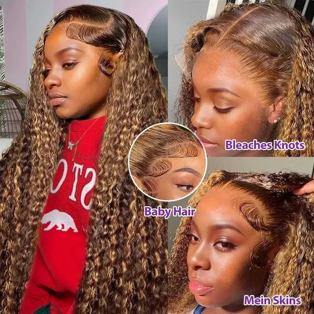 Highlight Curly Wig 13x4 Lace Front Human Hair Deep Wave