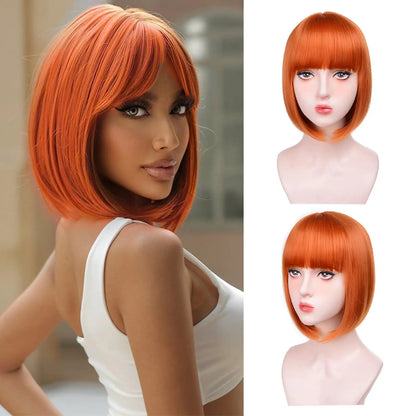 Pink Bob Synthetic Wig with Bangs for Cosplay