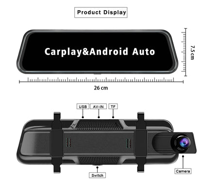 10 Inch 4K Dash Cam Rearview Mirror with GPS and WiFi