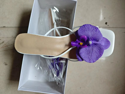 Orchid Flower High Heeled Slingback Shoes for Women
