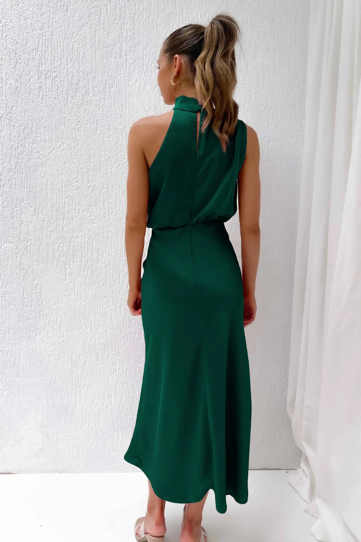 Elegant Silk Satin Sleeveless Long Dress for Women