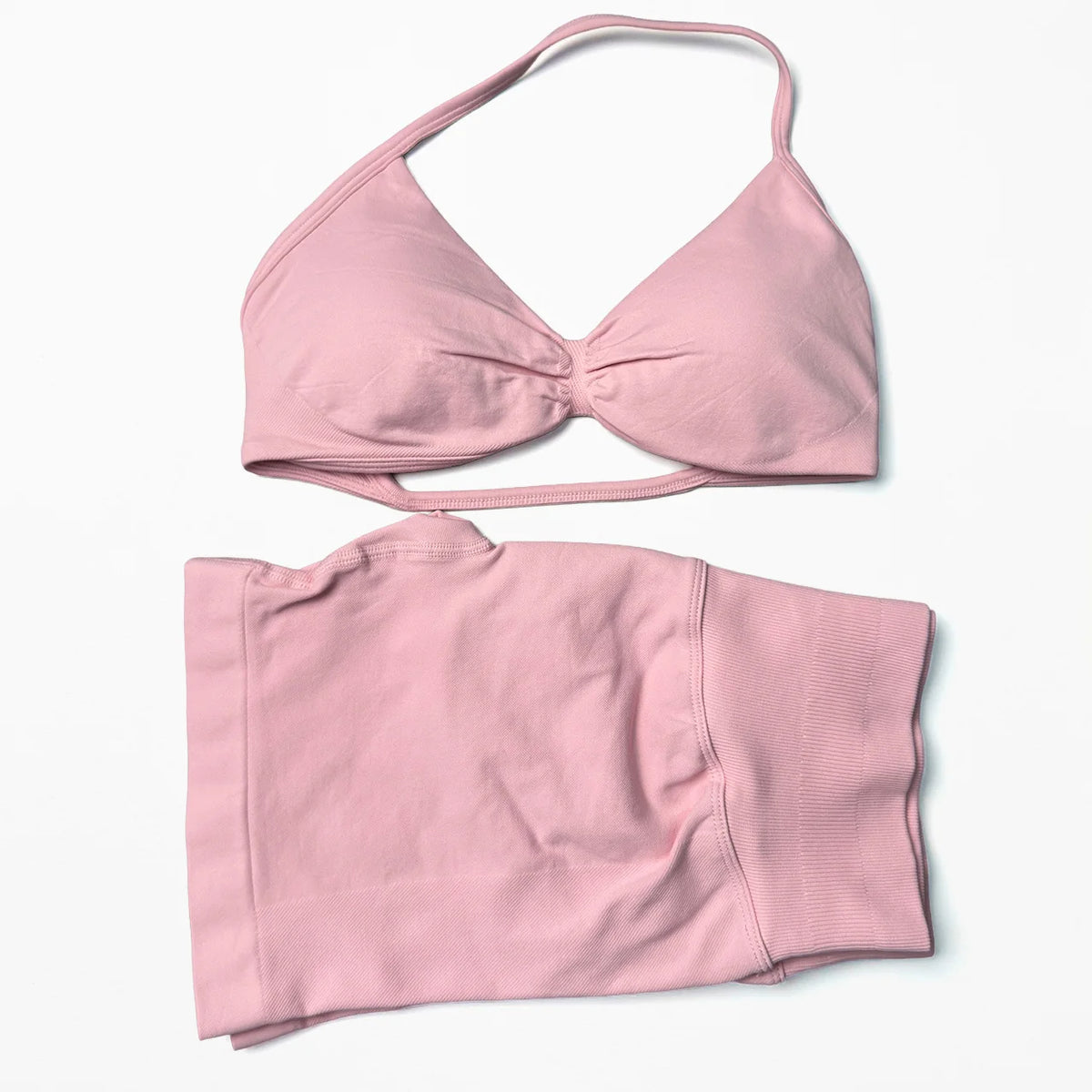 Seamless Strappy Yoga Bra and Scrunch Butt Shorts Set