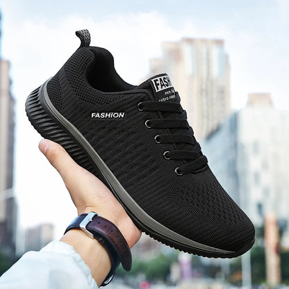 YRZL Black Knit Sneakers for Men Athletic Casual Shoes