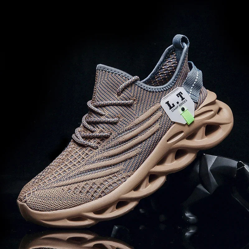 YRZL Men's Black Breathable Mesh Jogging Shoes