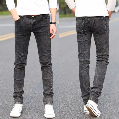 Mens Slim Fit Denim Pencil Pants Black White Stretch Jeans