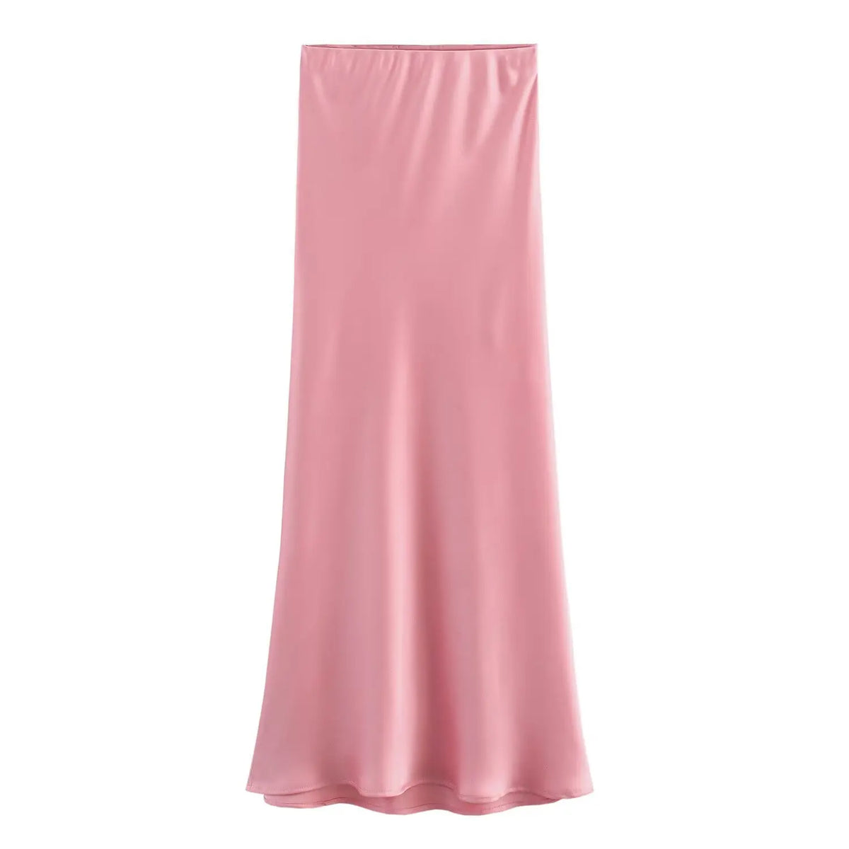 Vintage Satin Solid Long Skirt Women High Waist
