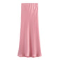 Vintage Satin Solid Long Skirt Women High Waist