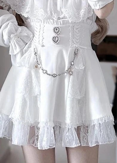 Japanese Sweet Lolita Mini Skirt Women Retro Lace Skirt