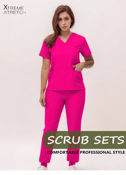 Stretchy V-Neck Nurse Scrub Set Jogger Pants