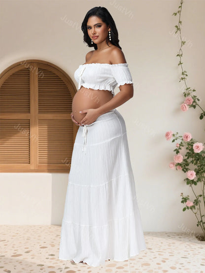 Maternity Photography Dress Set 2Pc Ruffles Tube Top Skirt