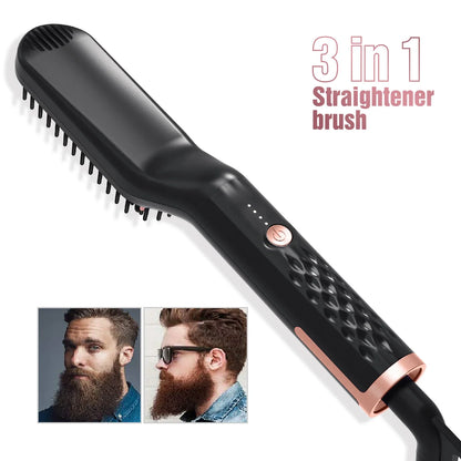 Men's Electric Beard Straightener Brush Wet and Dry Styler