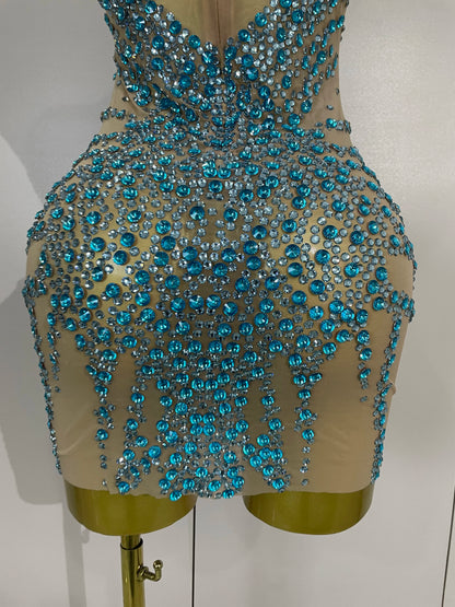 Sparkly Rhinestones Mesh See Through Dress for Women