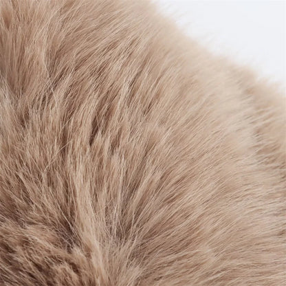 Women's Long Polyester Coat with Fur Collar and Pockets