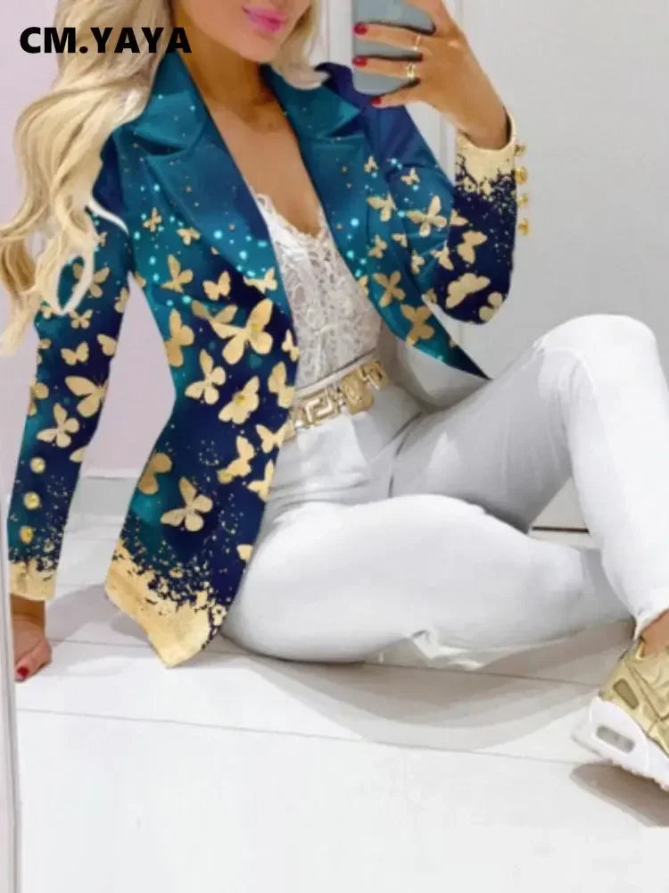 Paisley Butterfly Blazer Suit and Pants Set for Women