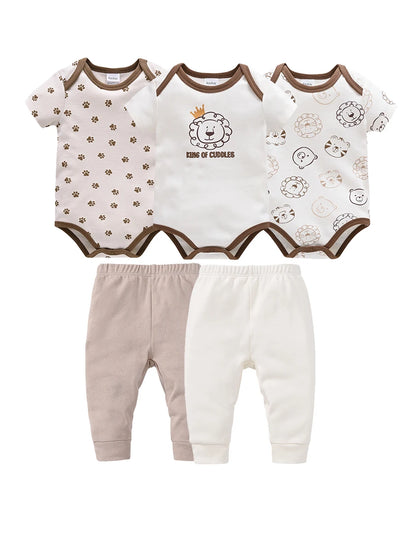 Baby Boy Summer Cotton Bodysuit Set Blue Grey Tie Print
