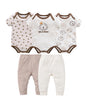 Baby Boy Summer Cotton Bodysuit Set Blue Grey Tie Print