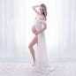 Maternity Lace Chiffon Front Split Dress in Coral Color