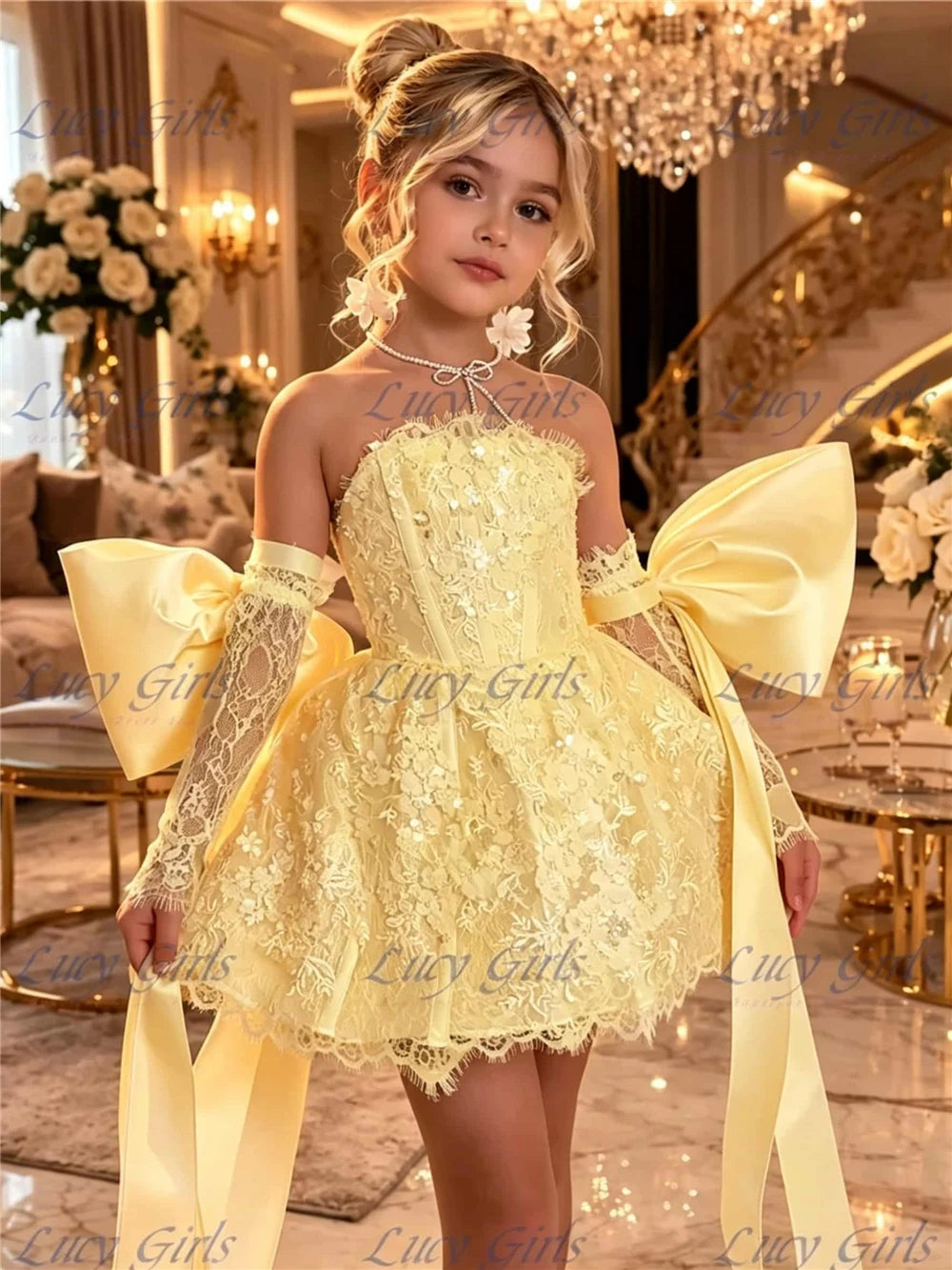 Flower Girl Dress Lace and Satin for Weddings and Birthdays